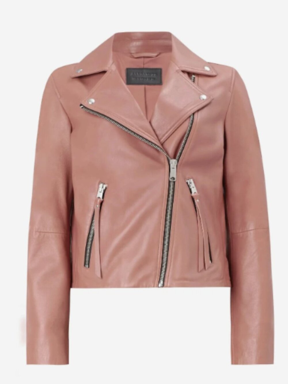 AllSaints Dalby Leather Biker Jacket in Blush Pink - Size US 4 - Picture 16 of 16